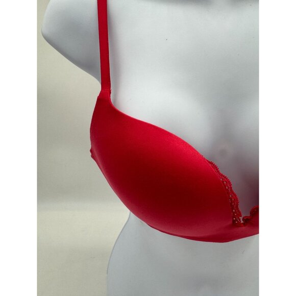 Victorias Secret Red Plunge Push-Up Bra Size 36B Sexy Lace Underwire Padded - Picture 5 of 7